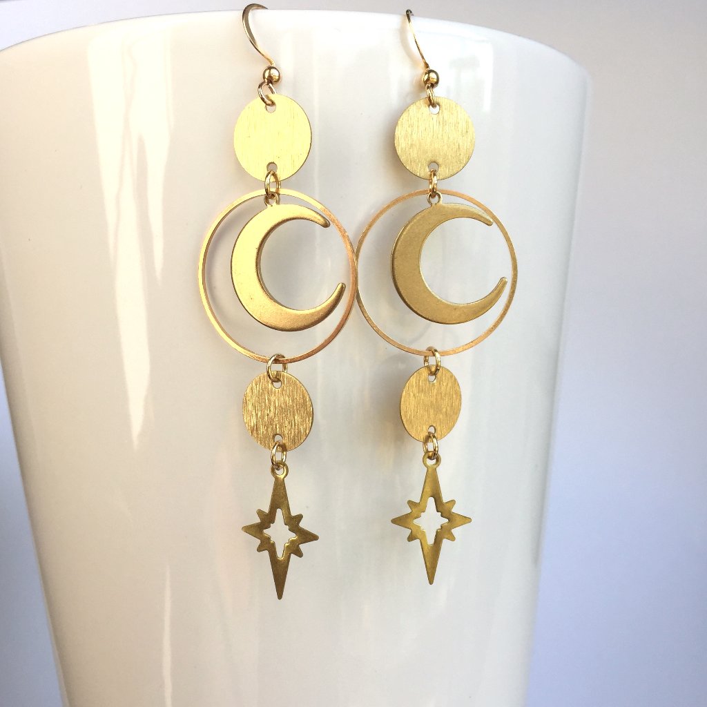 Long Moon Phase Star Hoop Earrings 40$